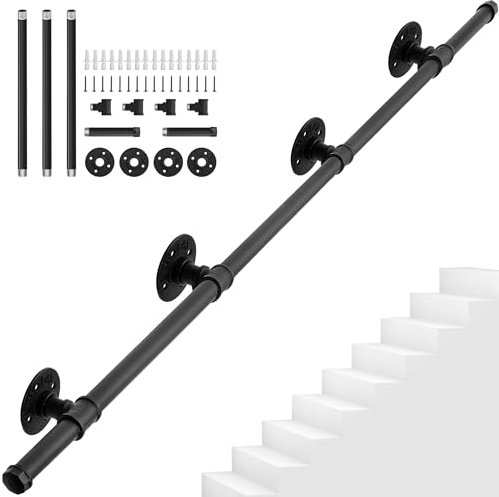 IBVIVIC Handlauf Schwarz Treppengeländer 335cm Innen und Außen Wandhandlauf, Vintage Schmiedeeisen Geländer Handlauf für Bad Garten Drinnen Draußen Treppen Balkon Brüstung