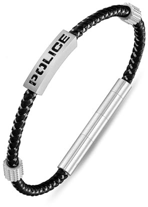 Police Herren-Armband Assault, Edelstahl, ausgeschnittenes schwarzes Lederarmband, Einheitsgröße, Leder, Kein Edelstein