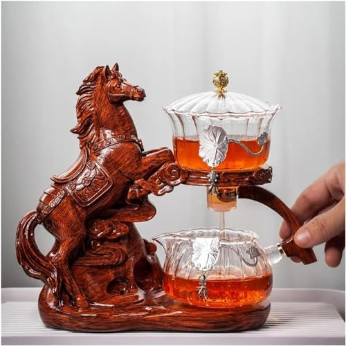 WYQWYQWYQ Teiera creativa per cavalli Teiera in vetro completamente automatica con infusore per acqua, resistente al calore, set da tè per bere il tè