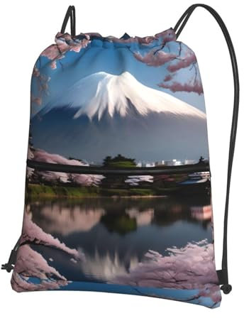 Mt. Fuji In Early Spring Unisex wasserdichte Tasche mit Reißverschluss und Kordelzug für Fitnessstudio, Einkaufen, Sport, Yoga, Schwarz , One size