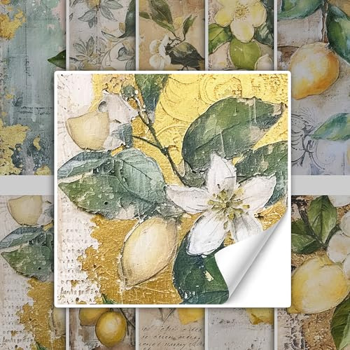 GRAZDesign Fliesenaufkleber Zitronen Küche Gelb Grüne Shabby Chic Fliesenbilder selbstklebend - 15x15cm / 10 Stück