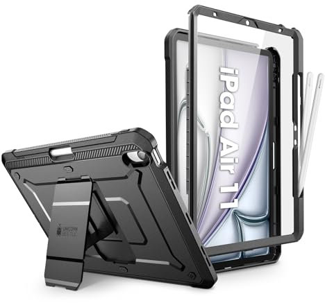 SUPCASE für iPad Air 11 Zoll Hülle 7th M3 2025, Bumper Case 360 Grad Schutzhülle mit Displayschutz & Stifthalter & Ständer für iPad Air 7th/6th/5th/4th (11/10.9 Inch, 2025/2024/2022/2020) (Schwarz)