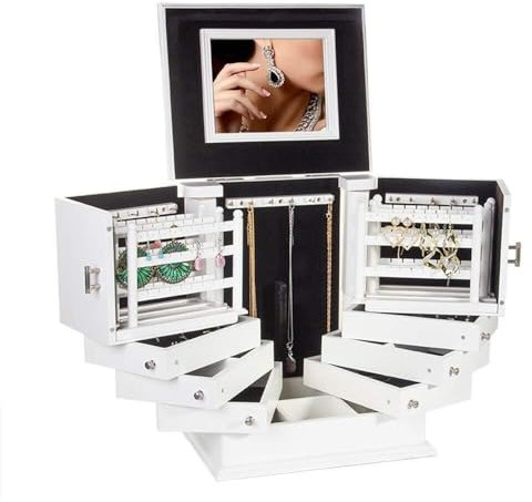 Große Schmuckschatullen aus Holz, drehbar, verstellbare Schmucktruhe mit 9 Schichten große Kapazität für Ringe, Halsketten, Ohrringe, Armbänder und Uhren