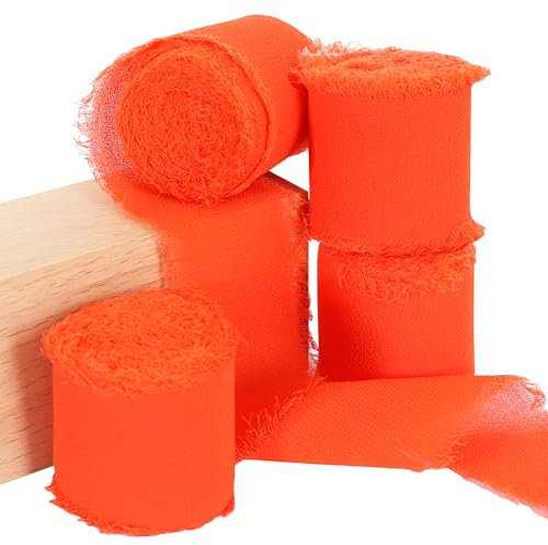 TONIFUL Chiffonband, Orange, 4 Rollen, 3,8 cm, 5,5 m, Stoffseide für Geschenkverpackungen, Hochzeits-Party-Dekoration, Blumenstrauß, Schleifen, Bastelarbeiten