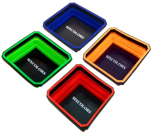 SIXCOLORS 4-tlg Faltbares Magnetschale Set, Werkstatt Zubehör für kleine Bolzen Schrauben Muttern, Unterlegscheiben und Andere Kleinteile Werkzeuge, Große Mechaniker Werkzeug Geschenke für Männer