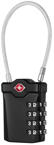 NAGE Suitcase Locks, TSA Approved Luggage Locks with Flexible Cable, TSA Lock with White Numbers, 4 Digit Travel Padlocks for Luggage, Backpack, Laptop Bag, Tent, Lockers (1P, Black)