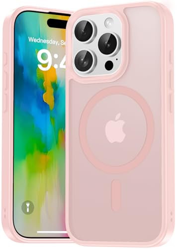 Natiiozie Magnetica Cover per iPhone 16 Pro Compatibile con MagSafe Custodia Traslucida Opaca Posteriore, Antiurto Anti-impronta Resistente ai Graffi Protettiva Rosa pallido