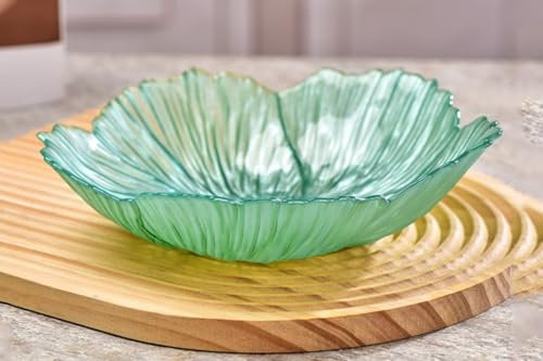 YJDZ Nordische moderne Obstschale aus Kristallglas, Perlglanz-Blumenform, großer dekorativer Snackteller für den Haushalt (Grün, 25,7 x 6,3 cm)