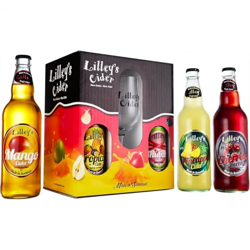 Lilley's Cider Fruit Presentation Box with Glass, Premium Alcohol Tasting Collection with 5 Flavoured Fruity Ciders. Cider Gift Set for Birthdays and Celebrations