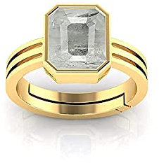 DAURAYA GEMS Ring mit 9,25 Ratti, 8,11 Karat, AA++, qualitätszertifiziert, verstellbar, unbeheizt, unbehandelt, natürlicher weißer Saphir, Pukhraj, loser Edelstein, von Labor zertifiziert, vergoldet,