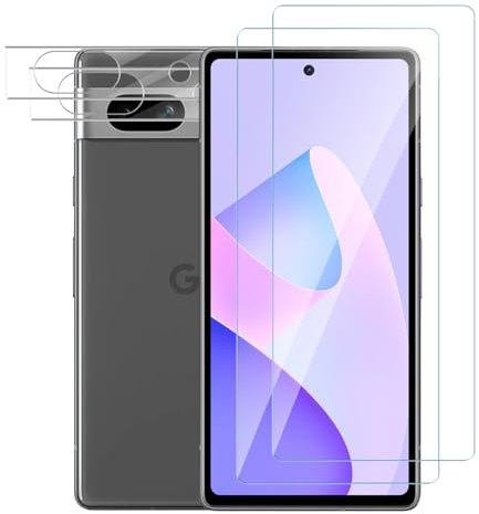 Agedate 2 unidades de cristal templado para Google Pixel 7A y 2 protectores de cámara de cristal protector de pantalla 9H de alta sensibilidad para pantalla de huellas dactilares