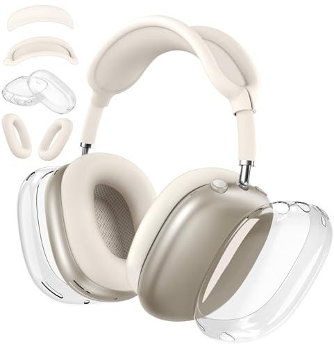 Silikon-Schutzhülle für Airpods Max Kopfhörer, Anti-Kratz-Ohrpolster-Hülle, Ohrmuschel-Abdeckung, Kopfband-Abdeckung für Airpods Max, 3-in-1-Zubehör, Schutzhülle für Airpods Max (TPU Beige)