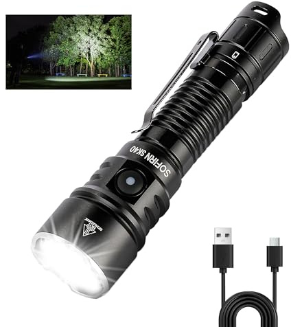 sofirn SK40 Taktische Taschenlampe, 3200 Lumen, wiederaufladbare EDC-Taschenlampe mit 580 Meter langem Werf, Dual-Schalter, LED-Blitzlicht, Strahler für Camping, Wandern, Jagd, Suche