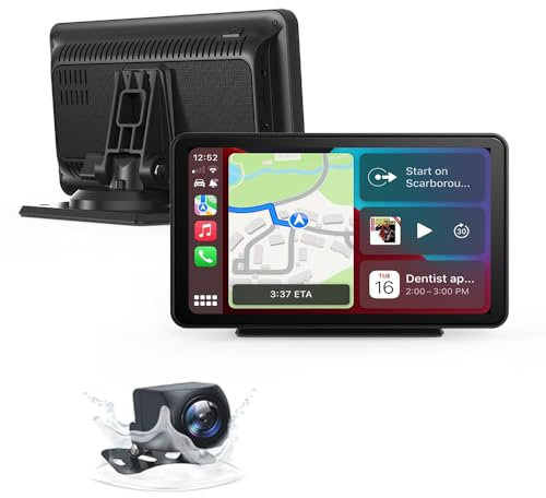 Wireless Carplay Screen for Car 7 Portable Apple Carplay & Android Auto Car Stereo with Backup CameraGPS Navigation/Mirror Link/Voice Control Siri/BT FM, AUX for All Vehicles