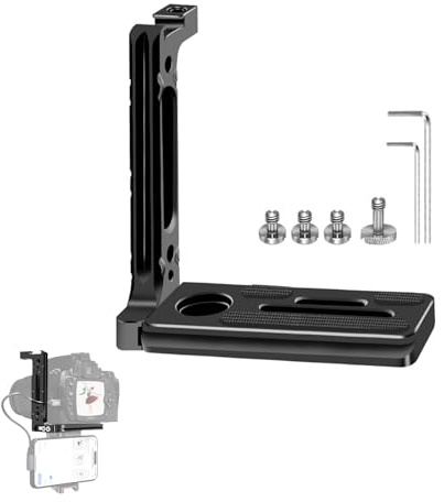 Pidynx L-Form Halterung für Kamera und Telefon - Schnellwechselplatte Basis für DSLR/spiegellose Kameras, Stativ 38 mm Arca-Swiss Kugelkopf, Kaltschuhhalterung & NATO-Schiene für Foto/Video