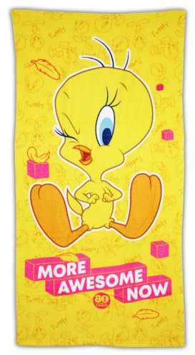 Aymax Tweety Badetuch für Kinder – 70x140 cm – Mikrofaser Handtuch – Looney Tunes – More Awesome Now – Gelb