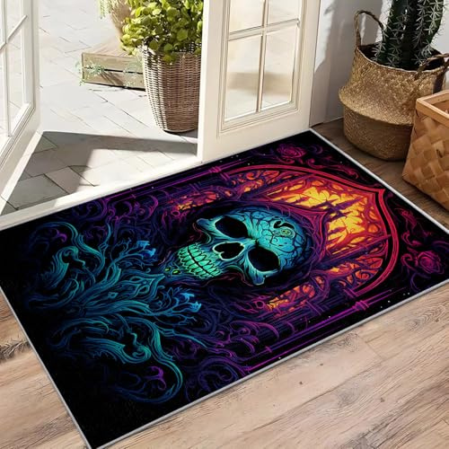 AevuCub Horror Skull Deko, Skelett Teppich 120x160 Kurzflor, Teppich Wohnzimmer Hexerei, Weich rutschfest Waschbare Teppiche, Bettvorleger Schlafzimmer Kinderzimmer