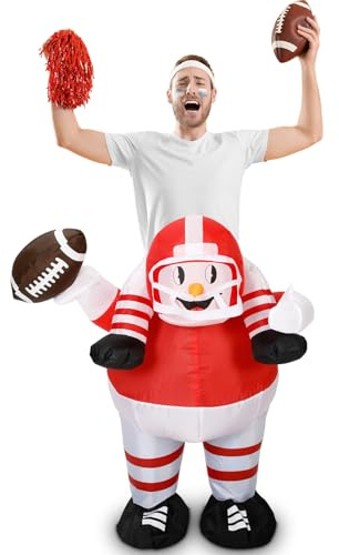 VioraWhite Inflatable Football Snowman Christmas Costume for Adult Ride on Funny Blow up Inflatables Costume for Men Women Cosplay