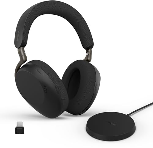 Jabra Evolve3 85 Over‑Ear Wireless Bluetooth Headphones with Mic, Black | Headset for work with Charging Base, USB-C, Adaptive ANC, Up to 25-Hour Battery, Works with Leading Meeting Apps