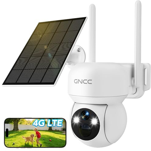 GNCC 4G LTE Solar Security Camera Outdoor with SIM Card, 2K, GW6 | No WiFi CCTV Camera Systems, Colour Night Vision, Smart Detection, Spotlight Warning, IP65, Unlimited Data Plan