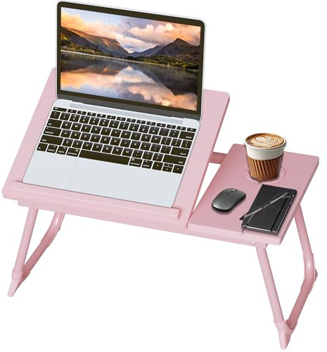 Laptop Desk with Foldable Legs Cup Slot Adjustable Trays Pink | Ideal for Reading Holder Notebook Stand Breakfast Bed Tray Book Holder
