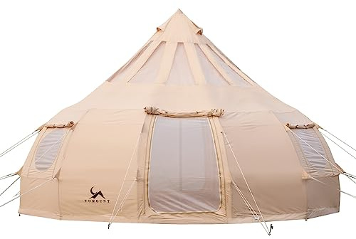 TOMOUNT Tipi Baumwolle Zelt 8 Personen Zwiebelzelt Große Familienzelt Canvas Pyramiden Jurtenzelt Glamping Wassertropfen-Zelt für Camping, Hiking, Festival, Parties, Musikfest, Hochzeit