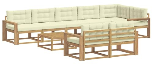 vidaXL Outdoor-Sofagarnitur 9 pcs Weiß und Creme 79 x 79 x 37 cm, Patio-Sitzgruppe, modernes Outdoor-Sofa, langlebige Gartenmöbel, wetterfestes Lounge-Set für die Terrasse