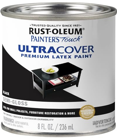 Rust-Oleum 1974730 Painter's Touch Enamel Latex Paint, Half Pint, Semi-Gloss Black 8 Fl Oz (Pack of 1)