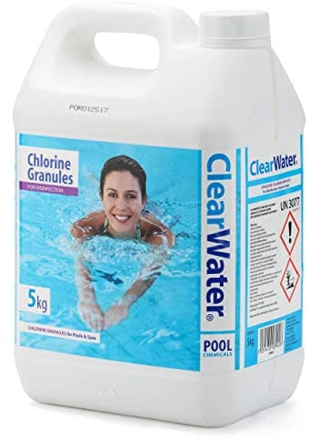 Clearwater Chlorine Granules for Hot Tub Spa and Swimming Pool Water Treatment for Rapid Disinfecting and Cleaning, Jerry Can, 5 kg