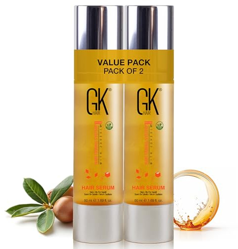 GK Hair Arganöl Haarserum 2er-Pack (50ml) – Anti-Frizz, Glättend, Pflegend, Hitzeschutz für trockenes & geschädigtes Haar