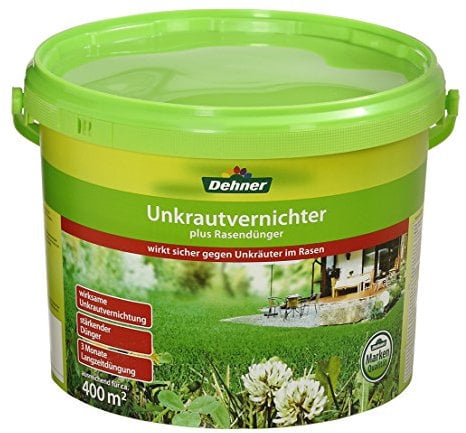Dehner Unkrautvernichter plus Rasendünger, Unkrautvernichtungsmittel mit stärkendem NPK-Volldünger, Langzeitdüngung, 8 kg, für ca. 400 qm, 400 m²