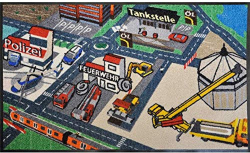Waschbarer Läufer Teppich Spielteppich ca 75x120cm wash+Dry Kinderteppich Stadt