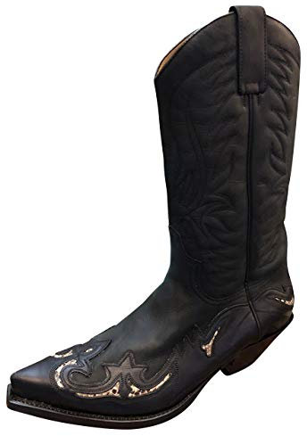 Sendra Boots Bottes de cowboy 3242 en noir avec tire-bottes Roy Dunn, graisse pour cuir et sac de transport Sendra, Noir , 40 EU