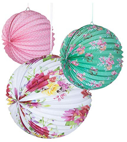 Talking Tables Lot de 3 Lanternes en Papier/Carton Multicolore, Paterne Floral, Anniversaire, Baby Shower, Mariage, 3 dimensions, Couleur Pastel