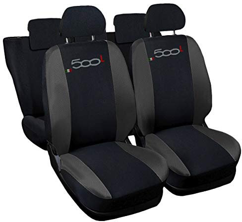 Lupex Shop FIAT 500L zweifarbige Sitzbezüge mit Logo - dunkelgrau schwarz