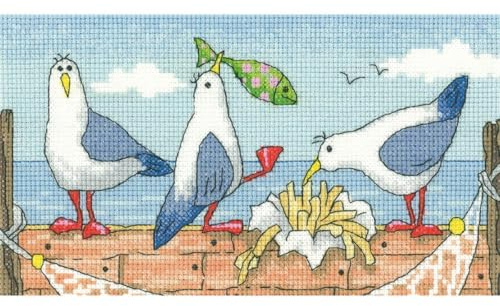 Heritage Crafts Cross Stitch Kit - By The Sea - Fish 'n' Chips,20 x 11 cm