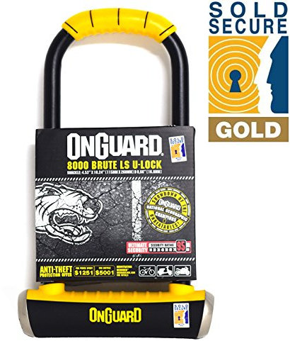 OnGuard Brute LS 8000 - Candado en U para bicicleta con grillete largo (se vende seguro dorado)