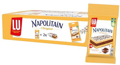 LU - Napolitain - Gâteaux Individuels Moelleux Fourrés au Chocolat - Idéal pour le Goûter des Enfants - Format Pocket Pratique - Fabriqué en France - Carton de 24 sachets de 2 gâteaux