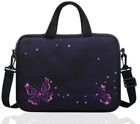 14 Inch Neoprene Laptop Sleeve Case Bag with shoulder strap For 14 Notebook/MacBook/Ultrabook/Chromebook (Red butterfly)