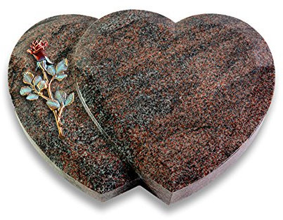 Grabplatte, Grabstein, Grabherz, Urnengrabstein Modell Amoureux 40 x 30 x 7 cm Paradiso-Granit, poliert inkl. Gravur (Bronze-Color-Ornament Rose 7)
