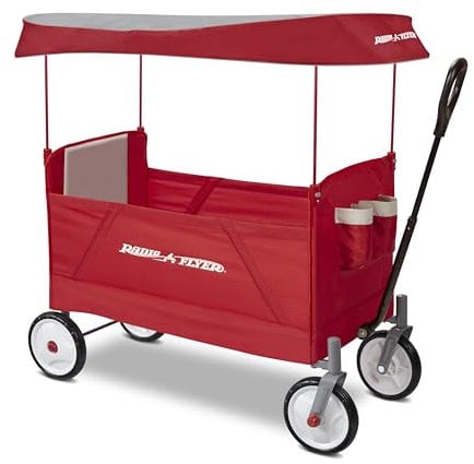 Radio Flyer EZ Folding Wagon with Canopy, Folding Trolley for kids, garden and cargo cart, Ages 1.5+