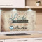 GRAZDesign Spritzschutz Küche Wandpaneele Küche braun, Fliesenspiegel Küche Spruch, Glasrückwand Küche Liebe den Tisch deckt, Küchenrückwand Glas braun / 80x40cm