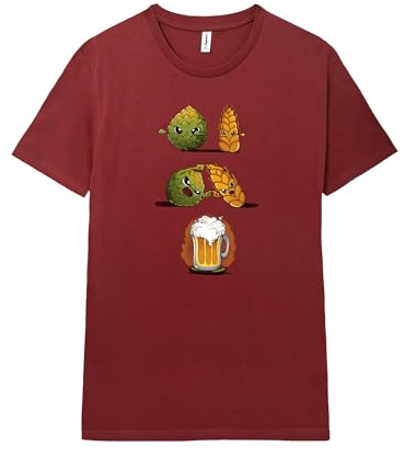 Pampling Camiseta de Manga Corta, 100% Algodón, Ropa Unisex para Hombre y Mujer, Serigrafiada con Cuello Redondo y Corte Recto, Color Rojo (Beer Fusion)