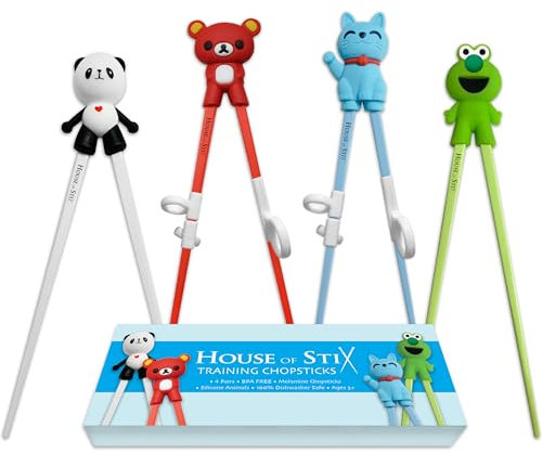Kids Chopsticks for Kids Children Beginner Adults Toddler Training Chopsticks with Reusable Helper (Animals 4-Pack)