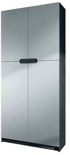 Vladon Büroschrank Logan V1, Made in Germany, Aktenschrank mit 5 Fächern und 4 Türen, Schwarz matt/Hellgrau seidenmatt (82 x 185 x 37 cm)