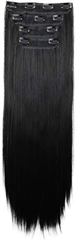 CAISHA XXL 60cm 4 Teile Set CLIP IN EXTENSIONS Haarverlängerung Haarteil Voluminös Glatt Schwarz CES301