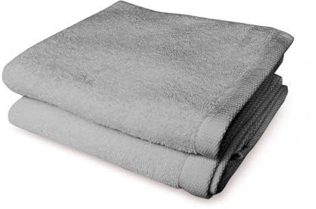 Banzaii 2 Asciugamani in Morbida Spugna 60 x 100 cm, 100% Cotone di Alta Qualità, Trattamento Super Assorbenza - Grigio Chiaro