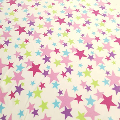 Tessuto in pile anti-pillola stelle al metro lavabile in lavatrice (multi stella rosa, metro intero)