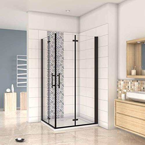 Mampara ducha Cabina de ducha 4 puertas plegables con perfil negro mate,estilo industrial, 5 mm cristal templado, Easyclean 70x70x190cm