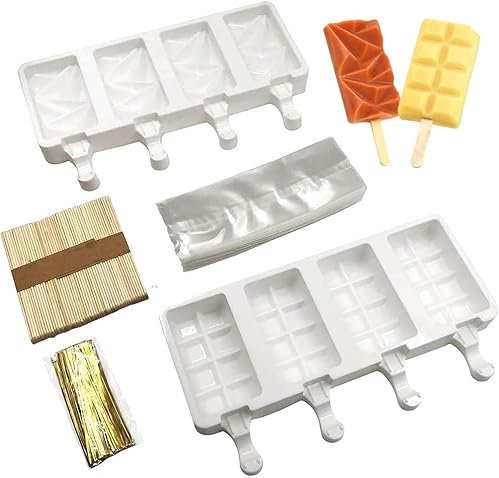 Sonku 2 Pezzi Stampi per Gelato,4 Cavità per Ghiaccioli, con 50 Bastoncini, in Silicone, per Cioccolato Congelato Fai da Te,Sorbetti, Budino